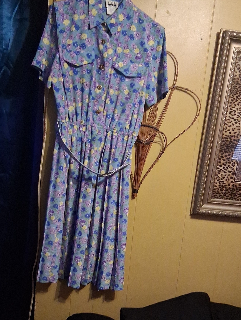 Leslie Fay Blue Floral Short-Sleeve Button Dress